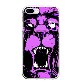 Чехол для iPhone 7Plus/8 Plus матовый с принтом Pink lion в Рязани, Силикон | Область печати: задняя сторона чехла, без боковых панелей | ears | eyes | fangs | jaw | lion | mane | muzzle | neon | pink | глаза | грива | клыки | лев | неон | пасть | розовый | уши