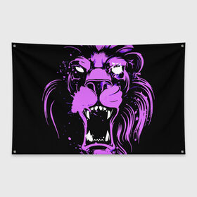 Флаг-баннер с принтом Pink lion в Рязани, 100% полиэстер | размер 67 х 109 см, плотность ткани — 95 г/м2; по краям флага есть четыре люверса для крепления | ears | eyes | fangs | jaw | lion | mane | muzzle | neon | pink | глаза | грива | клыки | лев | неон | пасть | розовый | уши