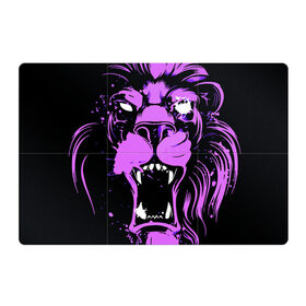 Магнитный плакат 3Х2 с принтом Pink lion в Рязани, Полимерный материал с магнитным слоем | 6 деталей размером 9*9 см | ears | eyes | fangs | jaw | lion | mane | muzzle | neon | pink | глаза | грива | клыки | лев | неон | пасть | розовый | уши