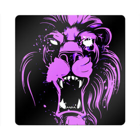 Магнит виниловый Квадрат с принтом Pink lion в Рязани, полимерный материал с магнитным слоем | размер 9*9 см, закругленные углы | ears | eyes | fangs | jaw | lion | mane | muzzle | neon | pink | глаза | грива | клыки | лев | неон | пасть | розовый | уши