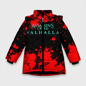 Зимняя куртка для девочек 3D с принтом Assassins Creed Valhalla в Рязани, ткань верха — 100% полиэстер; подклад — 100% полиэстер, утеплитель — 100% полиэстер. | длина ниже бедра, удлиненная спинка, воротник стойка и отстегивающийся капюшон. Есть боковые карманы с листочкой на кнопках, утяжки по низу изделия и внутренний карман на молнии. 

Предусмотрены светоотражающий принт на спинке, радужный светоотражающий элемент на пуллере молнии и на резинке для утяжки. | Тематика изображения на принте: eivor | valhalla | vikings | вальгалла | вальхалла | викинги | эйвор