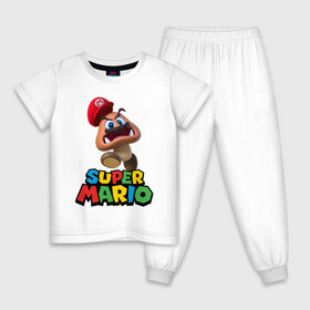 Детская пижама хлопок с принтом Super Mario в Рязани, 100% хлопок |  брюки и футболка прямого кроя, без карманов, на брюках мягкая резинка на поясе и по низу штанин
 | Тематика изображения на принте: game | mario kart live home circuit | super mario | super mario 3d world | super mario 64 | super mario galaxy | super mario sunshine | гумба | игра super mario | игра марио | йоши | купалинги | лакиту | луиджи | марио | надпись | нинтендо | 