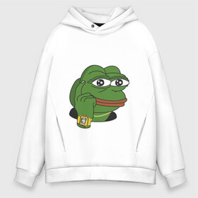 Мужское худи Oversize хлопок с принтом Meme Pepe Frog в Рязани, френч-терри — 70% хлопок, 30% полиэстер. Мягкий теплый начес внутри —100% хлопок | боковые карманы, эластичные манжеты и нижняя кромка, капюшон на магнитной кнопке | meme | meme frog | meme pepe | pepe | мем | мемы