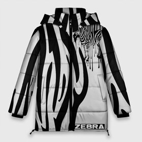 Женская зимняя куртка 3D с принтом Zebra в Рязани, верх — 100% полиэстер; подкладка — 100% полиэстер; утеплитель — 100% полиэстер | длина ниже бедра, силуэт Оверсайз. Есть воротник-стойка, отстегивающийся капюшон и ветрозащитная планка. 

Боковые карманы с листочкой на кнопках и внутренний карман на молнии | животное | зебра | полосы | черный | штрихкод