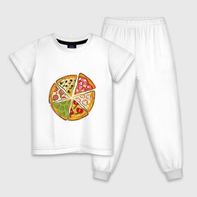 Детская пижама хлопок с принтом Пицца ассорти в Рязани, 100% хлопок |  брюки и футболка прямого кроя, без карманов, на брюках мягкая резинка на поясе и по низу штанин
 | грибы | колбаса | креветки | кусочки пиццы | оливки | пицца | пиццерия | помидоры