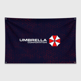 Флаг-баннер с принтом UMBRELLA CORP АМБРЕЛЛА в Рязани, 100% полиэстер | размер 67 х 109 см, плотность ткани — 95 г/м2; по краям флага есть четыре люверса для крепления | Тематика изображения на принте: corp | corporation | evil | game | games | logo | resident | umbrella | амбрелла | зла | зонт | зонтик | игра | игры | корп | корпорация | лого | логотип | обитель | резидент | символ | эвил