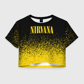 Женская футболка Crop-top 3D с принтом NIRVANA / НИРВАНА в Рязани, 100% полиэстер | круглая горловина, длина футболки до линии талии, рукава с отворотами | band | cobain | face | kurt | logo | music | nirvana | rock | rocknroll | группа | кобейн | курт | лого | логотип | музыка | музыкальная | нирвана | рожица | рок | рокнролл | символ