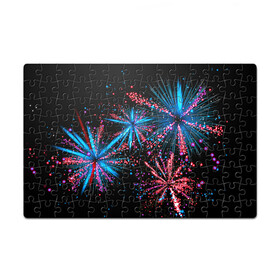 Пазл магнитный 126 элементов с принтом Праздничный фейерверк в Рязани, полимерный материал с магнитным слоем | 126 деталей, размер изделия —  180*270 мм | Тематика изображения на принте: happy | new year | блестящие | взрыв | день рождения | звезды | искры | лучи | неоновые | новогодние | новый год | ночные | ночь | огни | подарок | праздник | радость | рождество | салют | свадьба | свет