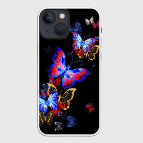 Чехол для iPhone 13 mini с принтом Поцелуй бабочек в Рязани,  |  | angel | butterfly | fairy | neon | night | wings | ангел | бабочка | бабочки | девушке | животные | красочные | крылья | летающие | магия | махаон | мотыльки | насекомые | неоновые | ночные | ночь | подарок | природа