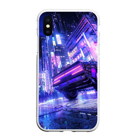 Чехол для iPhone XS Max матовый с принтом Cyberpunk city в Рязани, Силикон | Область печати: задняя сторона чехла, без боковых панелей | art | city | cyber | cyberpunk | japan | lights | lines | neon | punk | арт | город | кибер | киберпанк | япония