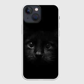 Чехол для iPhone 13 mini с принтом черный кот в Рязани,  |  | животные | зайка | заяц | звери | зевающий кот | кися | кот | котенок | котики | коты | кричащий кот | кролик | минимализм | питомцы | прикольные картинки