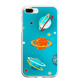 Чехол для iPhone 7Plus/8 Plus матовый с принтом Необычные планеты в Рязани, Силикон | Область печати: задняя сторона чехла, без боковых панелей | арт | бирюзовый | венера | звезда | звёзды | земля | марс | планета | планеты | рисунок | рисунок карандашом | сатурн | синий