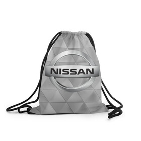 Рюкзак-мешок 3D с принтом NISSAN. в Рязани, 100% полиэстер | плотность ткани — 200 г/м2, размер — 35 х 45 см; лямки — толстые шнурки, застежка на шнуровке, без карманов и подкладки | abstract | auto | brand | car | geometry | nissan | nиссан | sport | texture | абстракция | авто | автомобильные | бренд | геометрия | классика | машины | модные | спорт | стиль | текстура