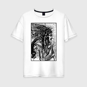 Женская футболка хлопок Oversize с принтом Drawing indian в Рязани, 100% хлопок | свободный крой, круглый ворот, спущенный рукав, длина до линии бедер
 | black | drawing | indian | индеец | рисунок | черный
