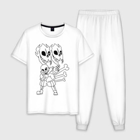 Мужская пижама хлопок с принтом UNDERTALE РАСКРАСКА в Рязани, 100% хлопок | брюки и футболка прямого кроя, без карманов, на брюках мягкая резинка на поясе и по низу штанин
 | sans | undertale | андертале | андертейл | игра | подземная история | подземная сказка | раскраска | санс | ундертале