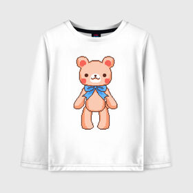 Детский лонгслив хлопок с принтом Pixel Bear в Рязани, 100% хлопок | круглый вырез горловины, полуприлегающий силуэт, длина до линии бедер | bear | pixel | pixel bear | медведь | милый медведь | милый мишка | мишка | пиксельный медведь | пиксельный плюшевый мишка | плюшевый медведь | плюшевый мишка