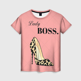 Женская футболка 3D с принтом Леди Босс в Рязани, 100% полиэфир ( синтетическое хлопкоподобное полотно) | прямой крой, круглый вырез горловины, длина до линии бедер | босс | девушка | леди | леопардовый | пафос | розовый