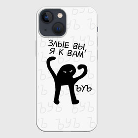 Чехол для iPhone 13 mini с принтом ЪУЪ ЗЛЫЕ ВЫ, Я К ВАМ в Рязани,  |  | cat | mem | memes | злой | интернет | кот | мем | мем кот | приколы | съука | ъуъ | ъуъ съука