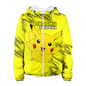 Женская куртка 3D с принтом Pikachu Pika Pika в Рязани, ткань верха — 100% полиэстер, подклад — флис | прямой крой, подол и капюшон оформлены резинкой с фиксаторами, два кармана без застежек по бокам, один большой потайной карман на груди. Карман на груди застегивается на липучку | pika | pikachu | аниме | детская | детям | игры | молния | мышка | мышь | пика | пикачу | покемон | покемоны