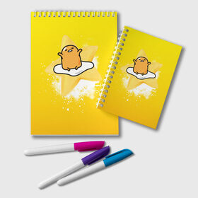 Блокнот с принтом Gudetama в Рязани, 100% бумага | 48 листов, плотность листов — 60 г/м2, плотность картонной обложки — 250 г/м2. Листы скреплены удобной пружинной спиралью. Цвет линий — светло-серый
 | Тематика изображения на принте: gudetama | анимешное яйцо | гудетама | желток | стекающее яйцо | яичница