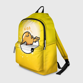 Рюкзак 3D с принтом Gudetama в Рязани, 100% полиэстер | лямки с регулируемой длиной, сверху петелька, чтобы рюкзак можно было повесить на вешалку. Основное отделение закрывается на молнию, как и внешний карман. Внутри два дополнительных кармана, один из которых закрывается на молнию. По бокам два дополнительных кармашка | Тематика изображения на принте: gudetama | анимешное яйцо | гудетама | желток | стекающее яйцо | яичница