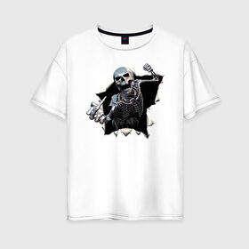 Женская футболка хлопок Oversize с принтом Жест в Рязани, 100% хлопок | свободный крой, круглый ворот, спущенный рукав, длина до линии бедер
 | bones | gesture | jaw | skeleton | skull | жест | кости | пасть | скелет | череп