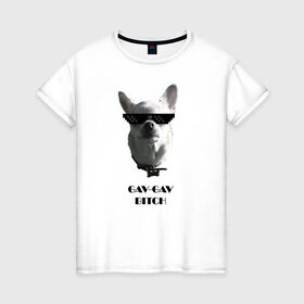 Женская футболка хлопок с принтом cool dog в Рязани, 100% хлопок | прямой крой, круглый вырез горловины, длина до линии бедер, слегка спущенное плечо | chihuahua | cool | dog | fun | funny dog | puppy | small dog | маленький пес | прикол | смешной принт | чихуахуа