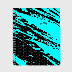 Тетрадь с принтом League of Legends в Рязани, 100% бумага | 48 листов, плотность листов — 60 г/м2, плотность картонной обложки — 250 г/м2. Листы скреплены сбоку удобной пружинной спиралью. Уголки страниц и обложки скругленные. Цвет линий — светло-серый
 | jinx | kda | league | lol | moba | pentakill | riot | rise | rus | skins | варвик | варус | воин | легенд | лига | лол | маг | стрелок | танк | чемпион