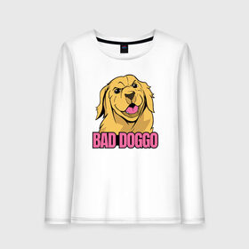 Женский лонгслив хлопок с принтом Bad Doggo в Рязани, 100% хлопок |  | boy | doggy | golden | labrador | retriever | smart | smile | агрессивный | голден | девочка | злобный | золотистый | золотой | лабрадор | мальчик | песель | песик | порода | ретривер | собака | собачка | улыбка | умная | ум