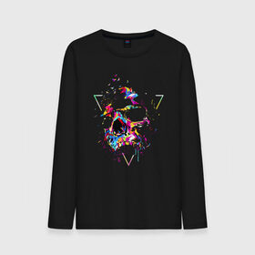 Мужской лонгслив хлопок с принтом Skull в Рязани, 100% хлопок |  | bird | blot | color | neon | paint | skull | triangle | клякса | краска | неон | птица | треугольник | цвет | череп