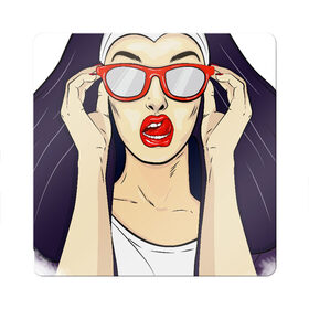 Магнит виниловый Квадрат с принтом Монашка в Рязани, полимерный материал с магнитным слоем | размер 9*9 см, закругленные углы | губы | женщина | иллюстрация | монашка | очки | язык