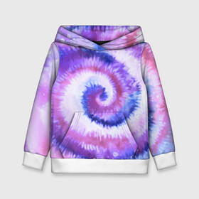 Детская толстовка 3D с принтом TIE-DYE PURPLE в Рязани, 100% полиэстер | двухслойный капюшон со шнурком для регулировки, мягкие манжеты на рукавах и по низу толстовки, спереди карман-кенгуру с мягким внутренним слоем | Тематика изображения на принте: dye | multicolor | tie | trend | акварель | брызги | градиент | дай | колор | краски | красочная | мульти | потёки | пятна | радуга | радужная | тай | тайдай | текстура | тренд | хиппи