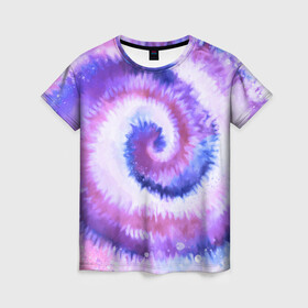 Женская футболка 3D с принтом TIE-DYE PURPLE в Рязани, 100% полиэфир ( синтетическое хлопкоподобное полотно) | прямой крой, круглый вырез горловины, длина до линии бедер | dye | multicolor | tie | trend | акварель | брызги | градиент | дай | колор | краски | красочная | мульти | потёки | пятна | радуга | радужная | тай | тайдай | текстура | тренд | хиппи