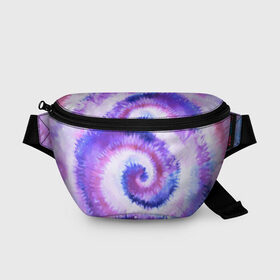 Поясная сумка 3D с принтом TIE-DYE PURPLE в Рязани, 100% полиэстер | плотная ткань, ремень с регулируемой длиной, внутри несколько карманов для мелочей, основное отделение и карман с обратной стороны сумки застегиваются на молнию | Тематика изображения на принте: dye | multicolor | tie | trend | акварель | брызги | градиент | дай | колор | краски | красочная | мульти | потёки | пятна | радуга | радужная | тай | тайдай | текстура | тренд | хиппи