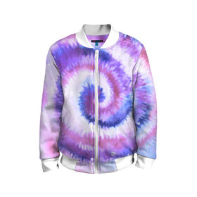 Детский бомбер 3D с принтом TIE-DYE PURPLE в Рязани, 100% полиэстер | застегивается на молнию, по бокам два кармана без застежек, мягкие манжеты, по низу бомбера и на воротнике — эластичная резинка | Тематика изображения на принте: dye | multicolor | tie | trend | акварель | брызги | градиент | дай | колор | краски | красочная | мульти | потёки | пятна | радуга | радужная | тай | тайдай | текстура | тренд | хиппи