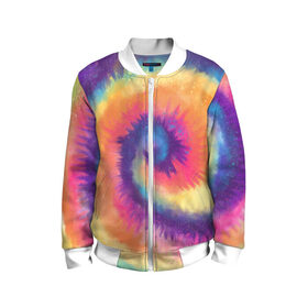 Детский бомбер 3D с принтом TIE-DYE MULTICOLOR в Рязани, 100% полиэстер | застегивается на молнию, по бокам два кармана без застежек, мягкие манжеты, по низу бомбера и на воротнике — эластичная резинка | dye | multicolor | tie | trend | акварель | брызги | градиент | дай | колор | краски | красочная | мульти | потёки | пятна | радуга | радужная | тай | тайдай | текстура | тренд | хиппи