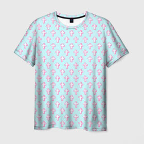 Мужская футболка 3D с принтом Розовые крестики в Рязани, 100% полиэфир | прямой крой, круглый вырез горловины, длина до линии бедер | арт | белый | готика | крест | крестики | кресты | рисунок | розовый | синий