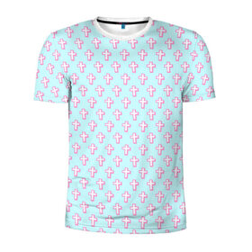 Мужская футболка 3D спортивная с принтом Розовые крестики в Рязани, 100% полиэстер с улучшенными характеристиками | приталенный силуэт, круглая горловина, широкие плечи, сужается к линии бедра | арт | белый | готика | крест | крестики | кресты | рисунок | розовый | синий
