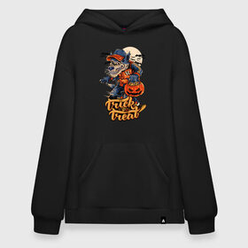 Худи SuperOversize хлопок с принтом Trick or treat. Хэллоуин в Рязани, 70% хлопок, 30% полиэстер, мягкий начес внутри | карман-кенгуру, эластичная резинка на манжетах и по нижней кромке, двухслойный капюшон
 | halloween | helloween | trick or treat | монстры | приколы | тыква | ужасы | хеллоуин | хэллоуин