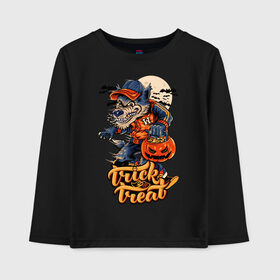 Детский лонгслив хлопок с принтом Trick or treat. Хэллоуин в Рязани, 100% хлопок | круглый вырез горловины, полуприлегающий силуэт, длина до линии бедер | halloween | helloween | trick or treat | монстры | приколы | тыква | ужасы | хеллоуин | хэллоуин