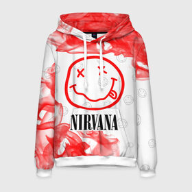 Мужская толстовка 3D с принтом NIRVANA НИРВАНА в Рязани, 100% полиэстер | двухслойный капюшон со шнурком для регулировки, мягкие манжеты на рукавах и по низу толстовки, спереди карман-кенгуру с мягким внутренним слоем. | band | cobain | face | kurt | logo | music | nirvana | rock | rocknroll | группа | кобейн | курт | лого | логотип | музыка | музыкальная | нирвана | рожица | рок | рокнролл | символ