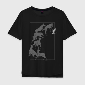 Мужская футболка хлопок Oversize с принтом Доберманы в Рязани, 100% хлопок | свободный крой, круглый ворот, “спинка” длиннее передней части | dogs | графика | движение | доберман | композиция | котенок | рамка | собаки