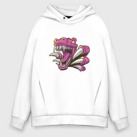 Мужское худи Oversize хлопок с принтом Pink Raptor в Рязани, френч-терри — 70% хлопок, 30% полиэстер. Мягкий теплый начес внутри —100% хлопок | боковые карманы, эластичные манжеты и нижняя кромка, капюшон на магнитной кнопке | art | claw | claws | dino | dinosaur | drawing | drawings | fang | fangs | illustration | veloceraptor | арт | велоцераптор | велоцираптор | дино | динозавр | зубы | иллюстрация | клык | клыки | коготь | когти | охотник | пасть | раптор | рис