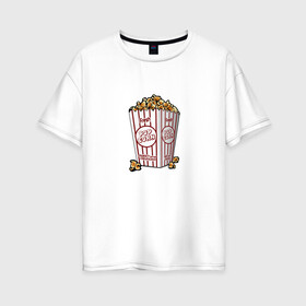 Женская футболка хлопок Oversize с принтом Попкорн в Рязани, 100% хлопок | свободный крой, круглый ворот, спущенный рукав, длина до линии бедер
 | box | corn | drawing | movie | popcorn | кино | корн | коробка | попкорн | рисунок