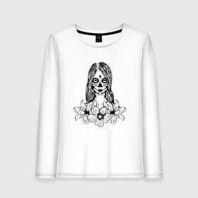 Женский лонгслив хлопок с принтом Santa Muerte в Рязани, 100% хлопок |  | calavera | muerte | santa | santa muerte | santa muerte цветы | девушка цветы | калавера | мексиканская вечеринка | муэрте | муэрто | санта муэрте | санта муэрте цветы