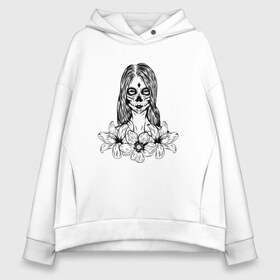 Женское худи Oversize хлопок с принтом Santa Muerte в Рязани, френч-терри — 70% хлопок, 30% полиэстер. Мягкий теплый начес внутри —100% хлопок | боковые карманы, эластичные манжеты и нижняя кромка, капюшон на магнитной кнопке | calavera | muerte | santa | santa muerte | santa muerte цветы | девушка цветы | калавера | мексиканская вечеринка | муэрте | муэрто | санта муэрте | санта муэрте цветы