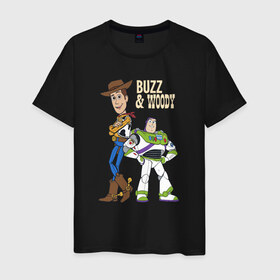 Мужская футболка хлопок с принтом Buzz&Woody в Рязани, 100% хлопок | прямой крой, круглый вырез горловины, длина до линии бедер, слегка спущенное плечо. | buzz lightyear | disney | pixar | toy story | vdkimel | woody | базз лайтер | вуди | дисней | история игрушек | пиксар