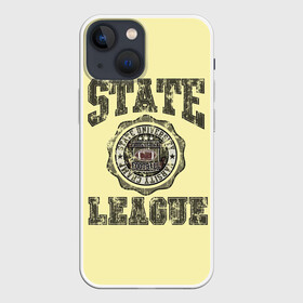 Чехол для iPhone 13 mini с принтом State League в Рязани,  |  | американский футбол | английский | винтаж | зож | логотип | надписи | ретро | спорт | спортивная | старый стиль | сша | текст | тренировки
