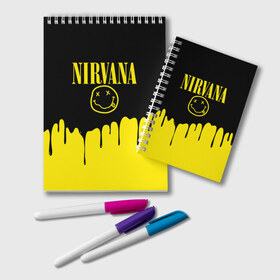 Блокнот с принтом Nirvana в Рязани, 100% бумага | 48 листов, плотность листов — 60 г/м2, плотность картонной обложки — 250 г/м2. Листы скреплены удобной пружинной спиралью. Цвет линий — светло-серый
 | Тематика изображения на принте: music | nirvana | rock | smile | американская рок группа | гранж | известные личности | крист новоселич | курт кобейн | музыка | музыканты | нирвана | панк рок | певцы | рок | смайл | хард рок | хэви металл