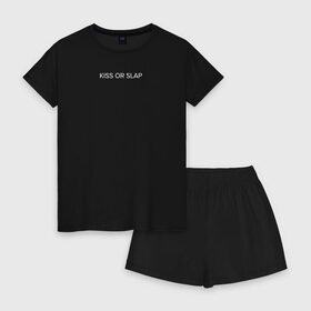 Женская пижама с шортиками хлопок с принтом kiss or slap в Рязани, 100% хлопок | футболка прямого кроя, шорты свободные с широкой мягкой резинкой | blogger | xbloggers | xhouse | блогер | блогеры